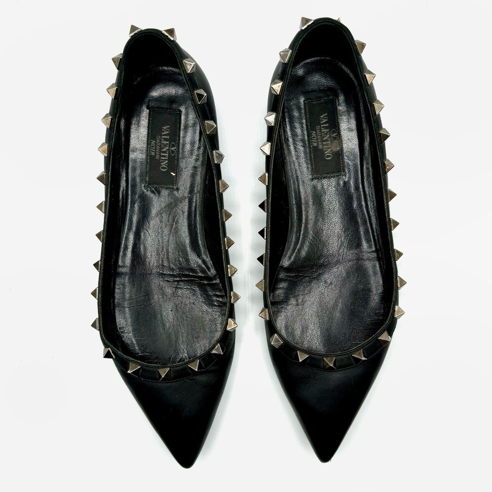 Valentino Black Rockstud Pointed Toe Sandals Ballerina Ballet Flats Sandals
